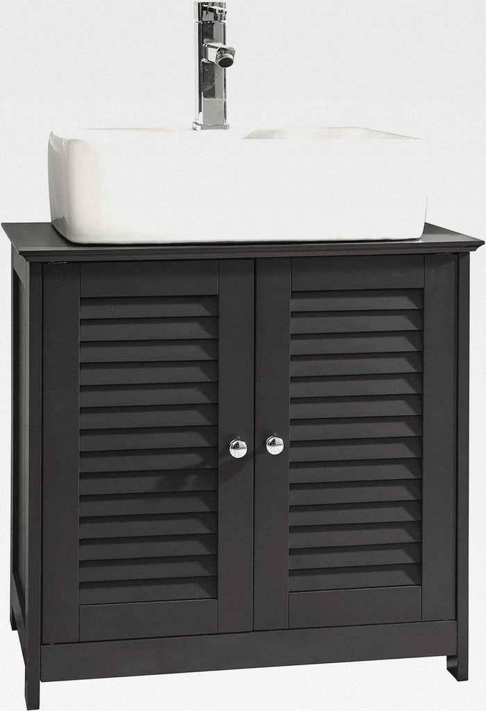 Waschbeckenunterschrank, Badschrank mit verstellbaren Regalböden, Badmöbel aus MDF, Unterschrank für Badezimmer, Anti-Schimmel Lamellentür, Dun...