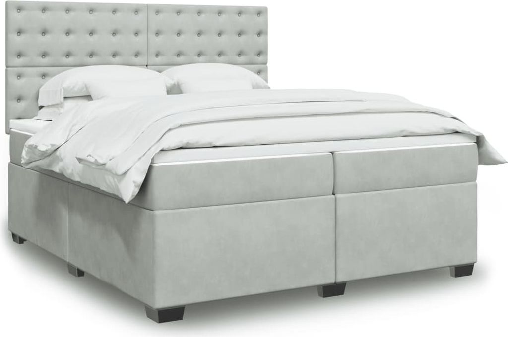 (NEU 2026) Boxspringbett mit Matratze, Doppelbett moderne, Hellgrau 200x200 cm - Samt - Klassische Betten - 122.24 kg