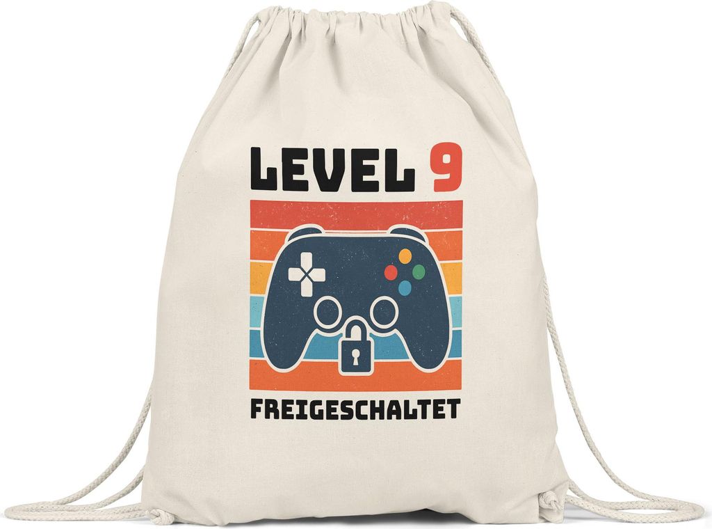 Level 9 Gaming Turnbeutel Retro Controller Geschenk 9 Geburtstag Gamer Kinder