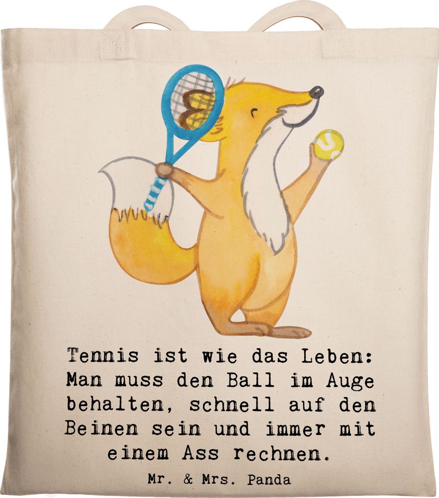 Mr. & Mrs. Panda Einkaufstüte Tennis Lebensweisheit - Transparent - Geschenk, schnell auf den Beinen, Tasche, Wachsamkeit, Sportler, Tennistrainin...