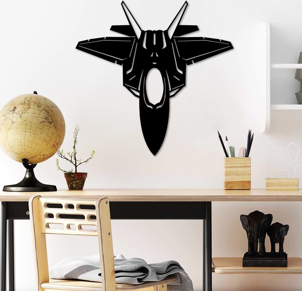 Wallity, F-22 RAPTOR, Dekoratives Wandaccessoire aus Metall, Schwarz, 100 % METALL, 57 x 56 cm