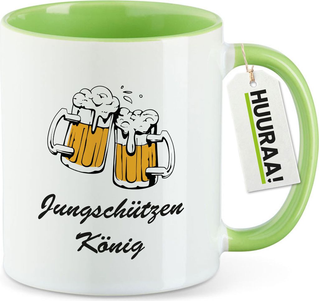 Huuraa Kaffeetasse Jungschützenkönig Schützenfest 330ml Grün Keramik Kaffeebecher Geschenkidee