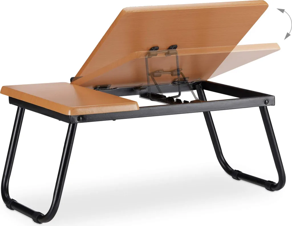 Relaxdays tavolo per laptop inclinabile, supporto per notebook, tavolo da letto pieghevole, inclinabile, HxLxP: 23,5 x 56,3 x 31,6 cm, MDF, natura