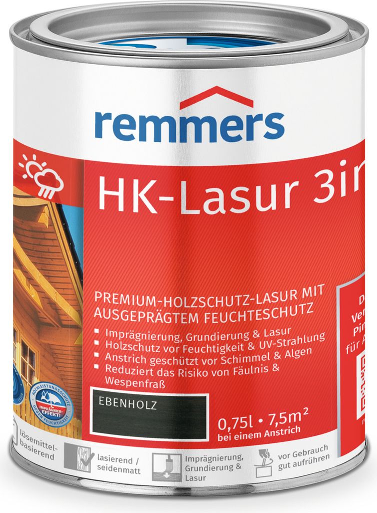Remmers HK-Lasur 3in1 ebenholz (RC-790) 0,75 l, Holzlasur Produktbild 