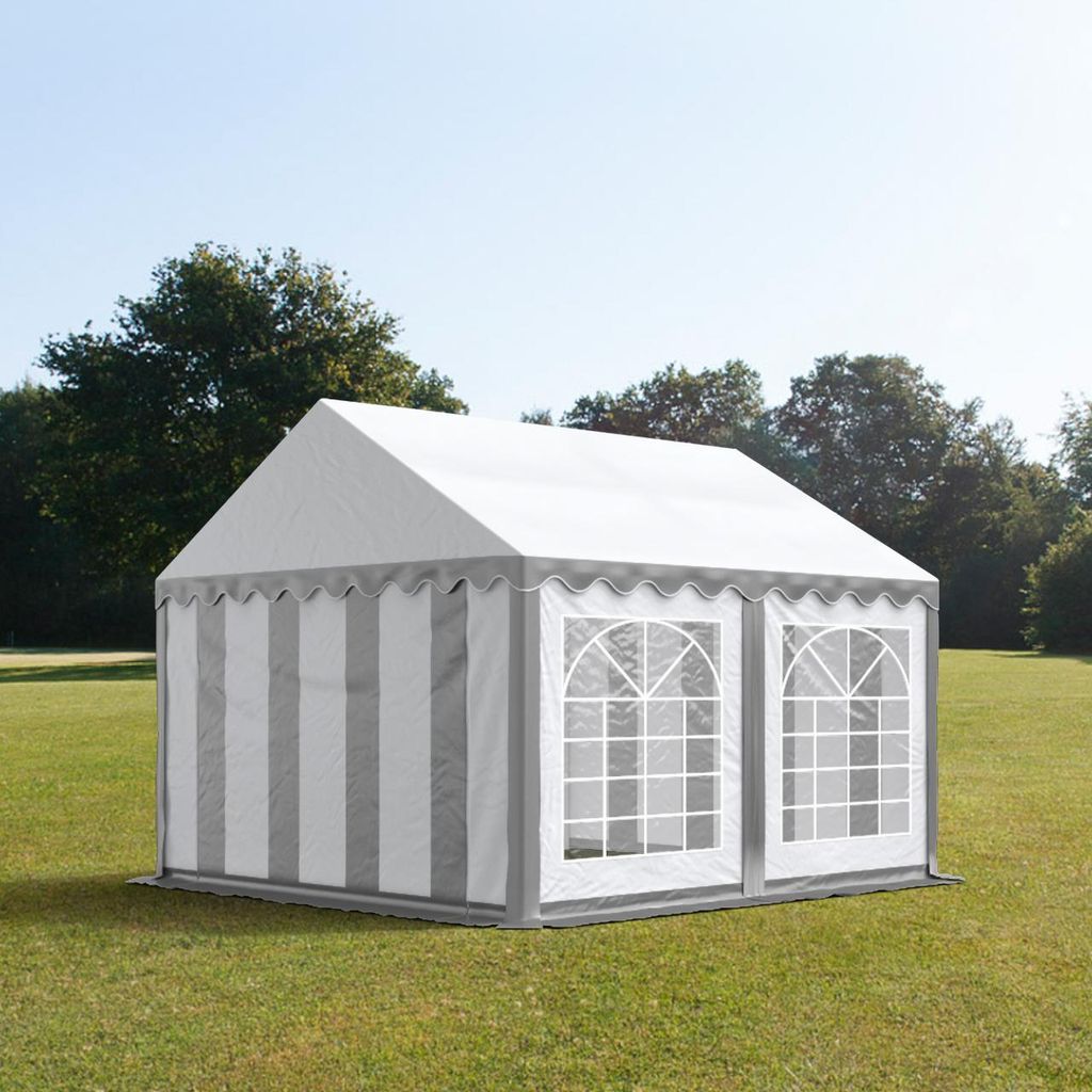 TOOLPORT Partyzelt Festzelt 4x4 m Garten-Pavillon PVC Plane 700 N in grau-weiß Wasserdicht