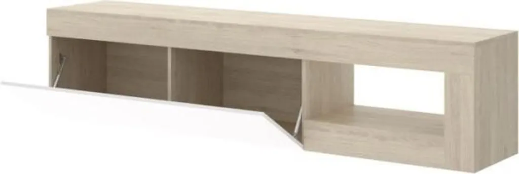 Meuble TV bas LEBO Chêne et Blanc brillant 204 cm - Style scandinave - 10