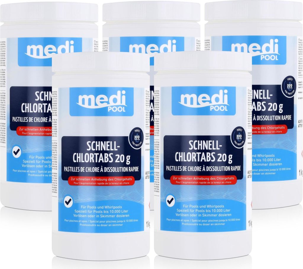 mediPOOL Schnell-Chlortabs 1kg - Anhebung des Chlorgehalts (5er Pack)
