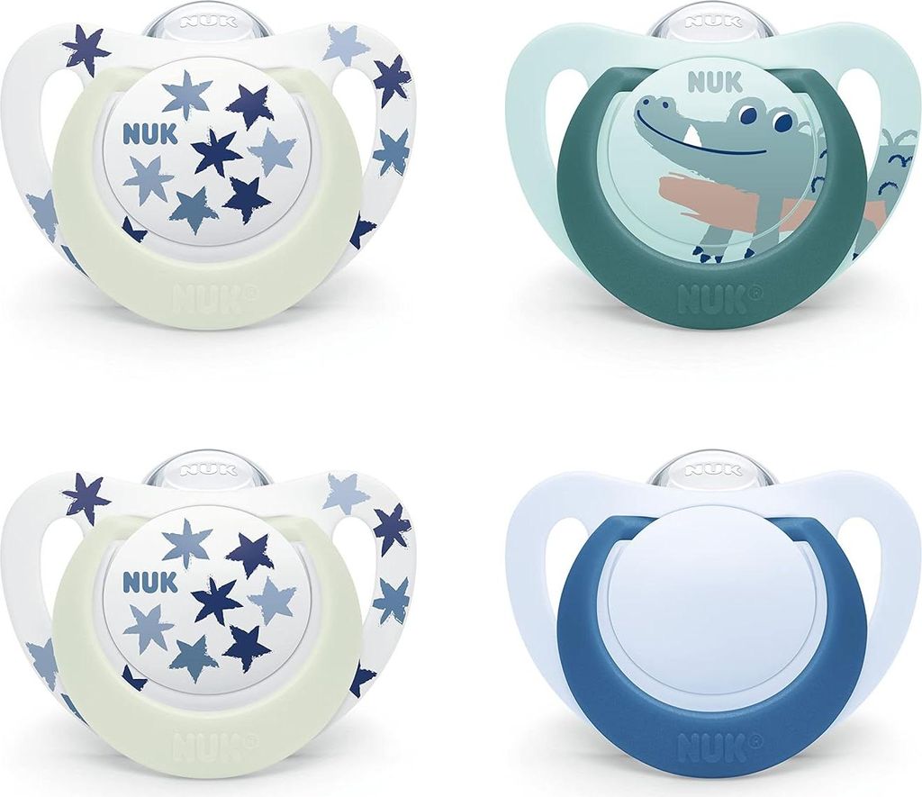 NUK Star Schnuller Silikon Blau Gr.3 – 4er Set, BPA-frei