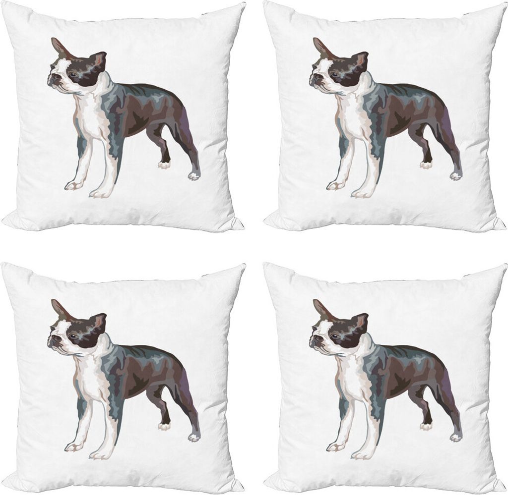ABAKUHAUS Boston Terrier Kissenbezug Set (4 Stück), Profil-Portrait, Moderner Doppelseitiger Digitaldruck, 60 cm x 60 cm, Mehrfarbig