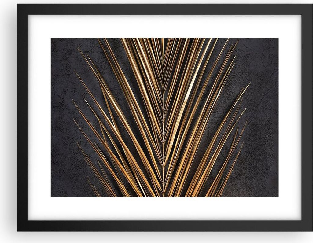 Gerahmtes Poster - Schwarzer Rahmen - Blatt golden schwarz - 40x30 cm - Wand Bild - Wanddeko - Wandbilder - Kunstposter - Wandposter - Bilderrahmen...