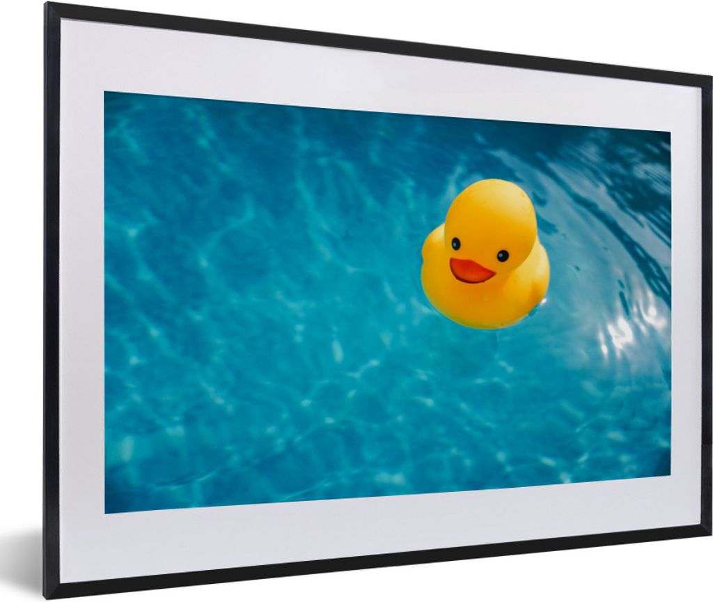 MuchoWow Gerahmtes Poster Gummi-Ente - Gelb - Wasser 60x40 cm - Poster mit Schwarzem Bilderrahmen Wandposter Rahmen Foto Bilder - Schlafzimmer - ...