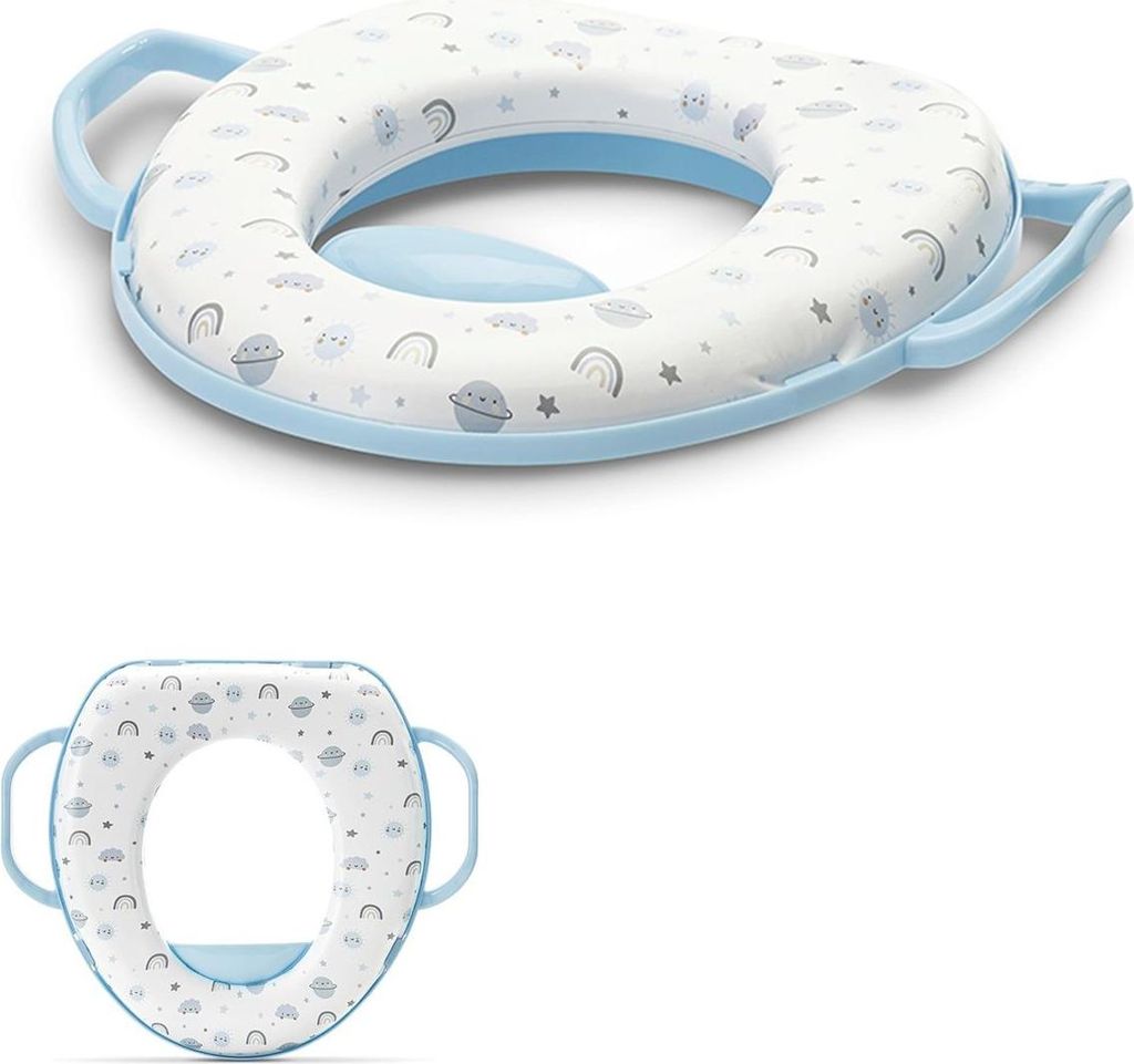 Lorelli Toilettensitz mit Handgriff weich gepolstert Spritzschutz aus Kunststoff blau weiß