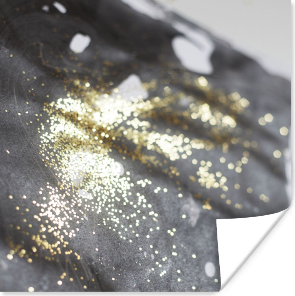 MuchoWow Poster Marmor - Schwarz - Glitter - Luxus 50x50 cm - Wohnzimmerdekoration