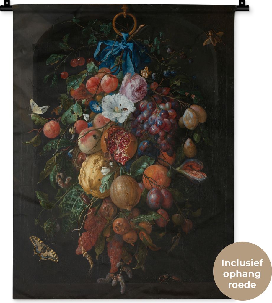 MuchoWow Wandteppich Wandbehang Früchte und Blumen - Gemälde von Jan Davidsz. de Heem 60x80 cm Tapisserie Dekoration Wandtuch - Decke - Wandtü...