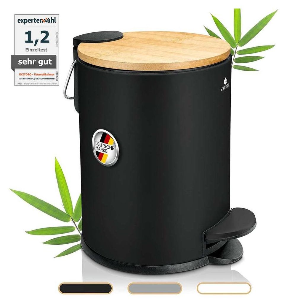 EXITOSO Tretmülleimer mit Softclose-Deckel aus Bambus, 3 l Produktbild 