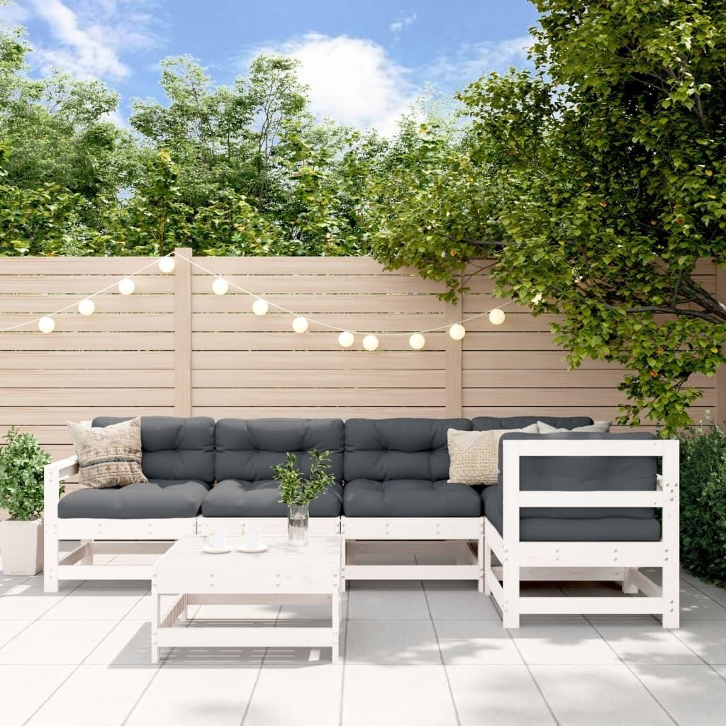 Maison Exclusive - 6-tlg. Garten-Lounge-Set Weiß Massivholz Kiefer