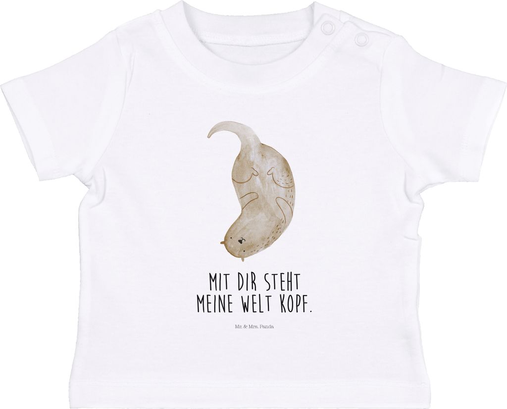 Mr. & Mrs. Panda T-Shirt Otter Kopfüber 0. - 6. Monat - Weiß - Geschenk, Babyshirt, Kinder Top, Liebesgeschenk, Niedlich, Verliebt, Verknallt, Li...