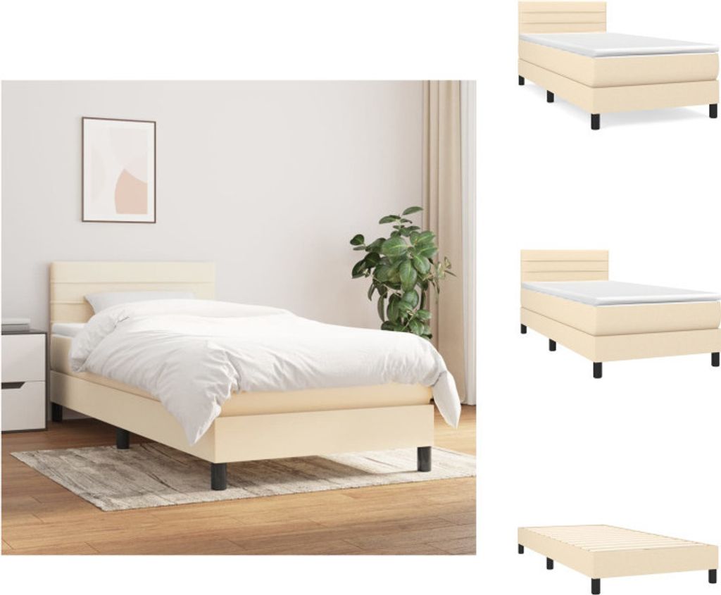 vidaXL Boxspringbett mit Matratze Creme 100x200 cm Stoff - Betten & Bettgestelle