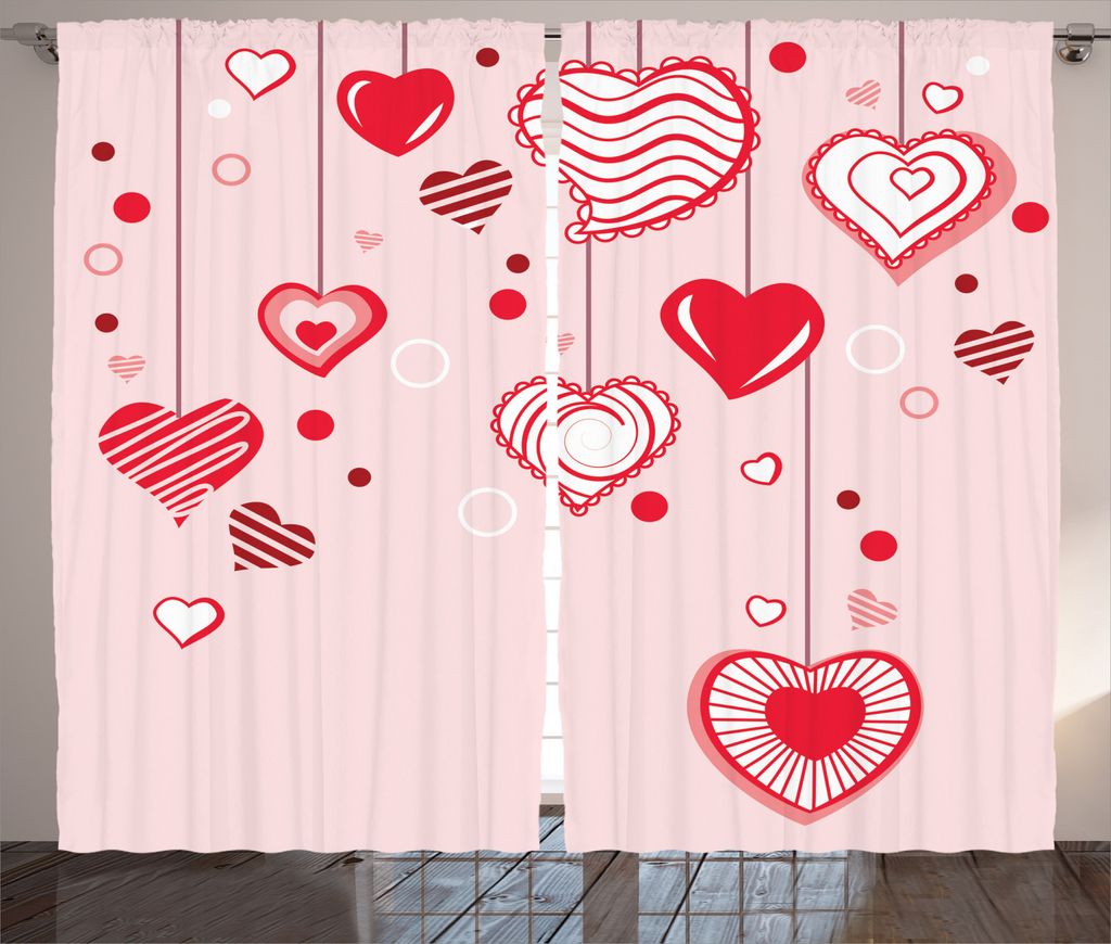 ABAKUHAUS Romantisch Rustikaler Vorhang, Contour-Herz-Linien, Wohnzimmer Universalband Gardinen mit Schlaufen und Haken, 280 x 245 cm, Rose Rot Rosa