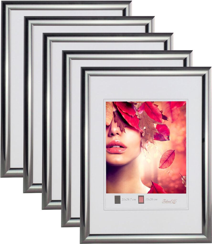 3er 5er Pack Art Line Kunststoff Bilderrahmen Wanddeko Collage Poster Fotorahmen Bildträger - Farbe: 5er Stahl | Format: 21x29,7 DIN A4