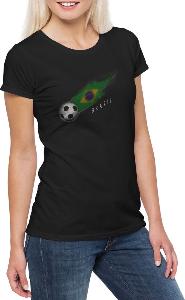 Urban Backwoods Brazil Football Comet I, Damen T-Shirt, Farbe: Schwarz, Größe: M