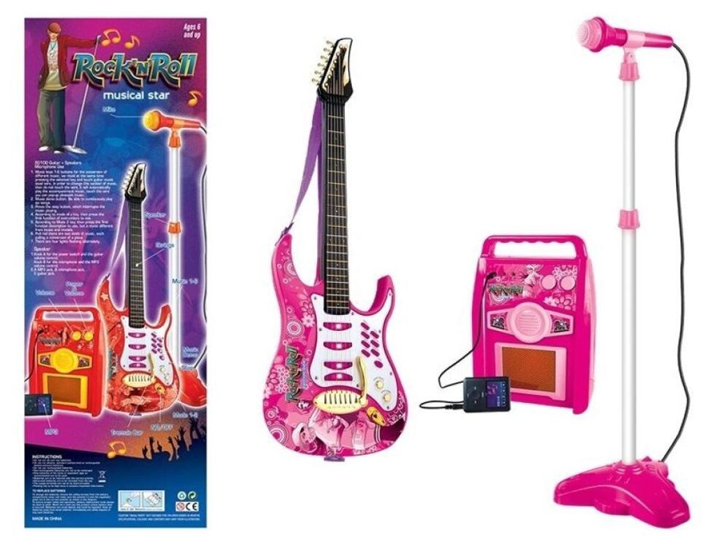 Gitara Z Mikrofonem Strunami Wzmacniaczem Różowa Zdjęcie produktu 