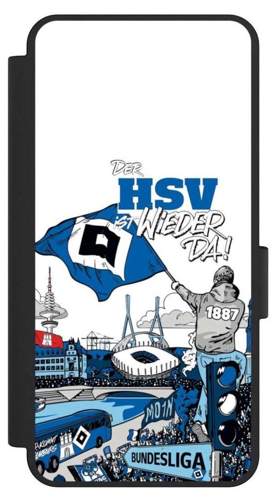 NIVOCASE Klapphülle für Samsung Galaxy S25 Edge Handyhülle aus Kunst Leder NIVOflip schwarz Aufstieg Hamburger SV Offizielles Lizenzprodukt