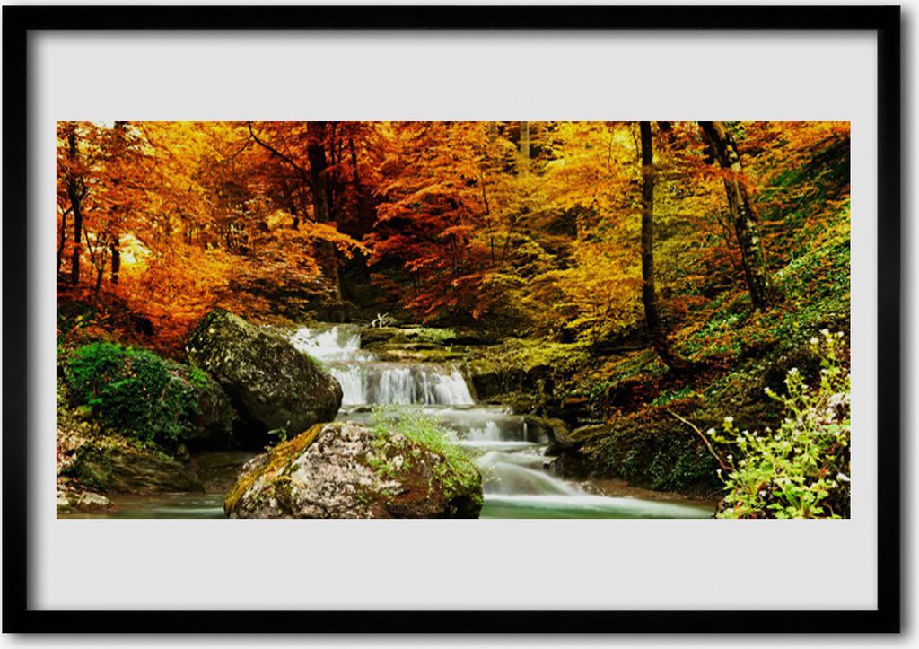 Bild 70x50 MDF-Rahmen Wandkunst Wald Wasserfall Natur