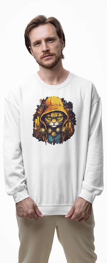 D&B Design Uni Pullover SWCAT00005 Cat Weiß-Größe 3XL