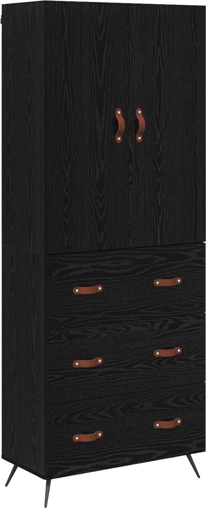 Highboard Schwarz Eichen-Optik 69,5 x 34 x 180 cm Holzwerkstoff