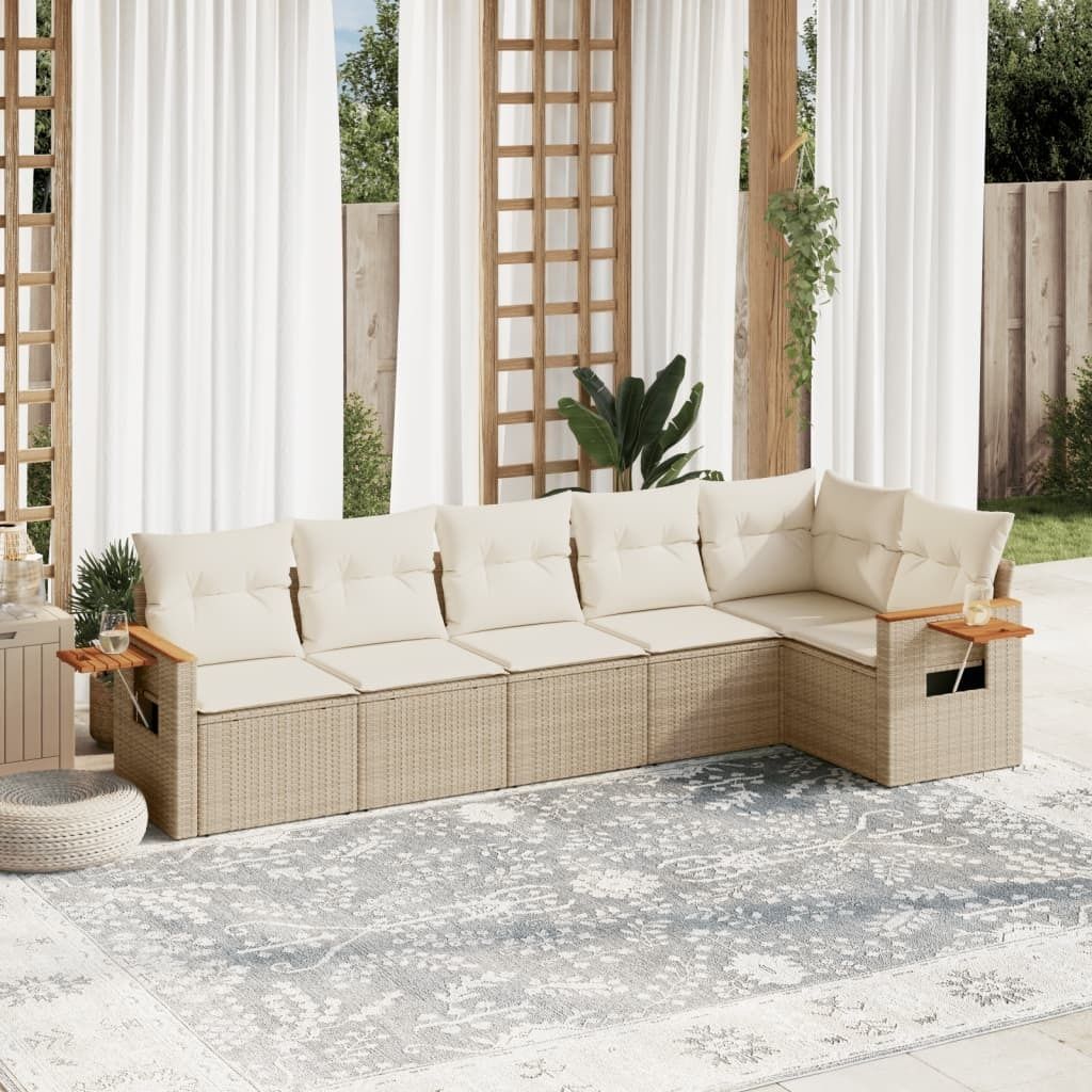 Maison Exclusive - 6-tlg. Garten-Sofagarnitur mit Kissen Beige Poly Rattan