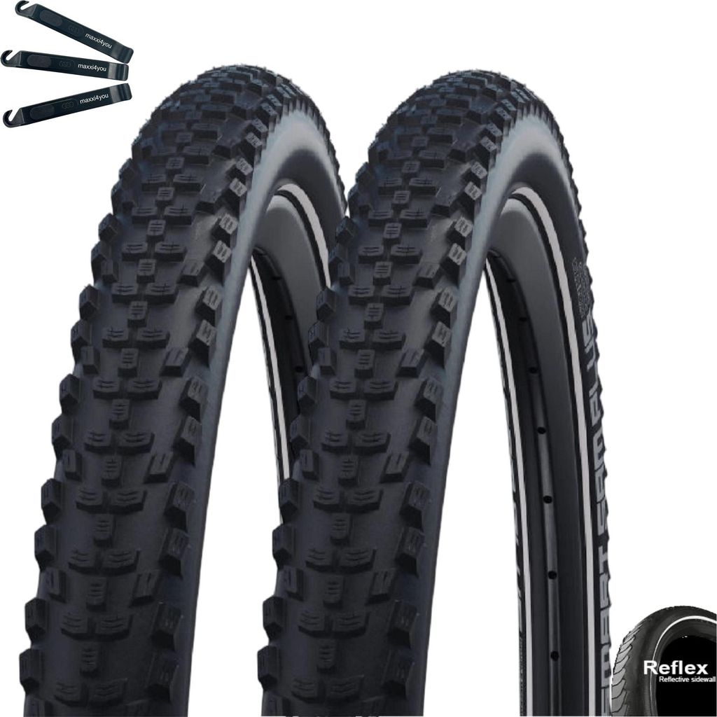 2 x Schwalbe SMART SAM PLUS Performance E-25 Fahrradreifen DD GreenGuard Schwarz/Reflex 42-622 (28 x 1.60") inkl. maxxi4you Reifenheber