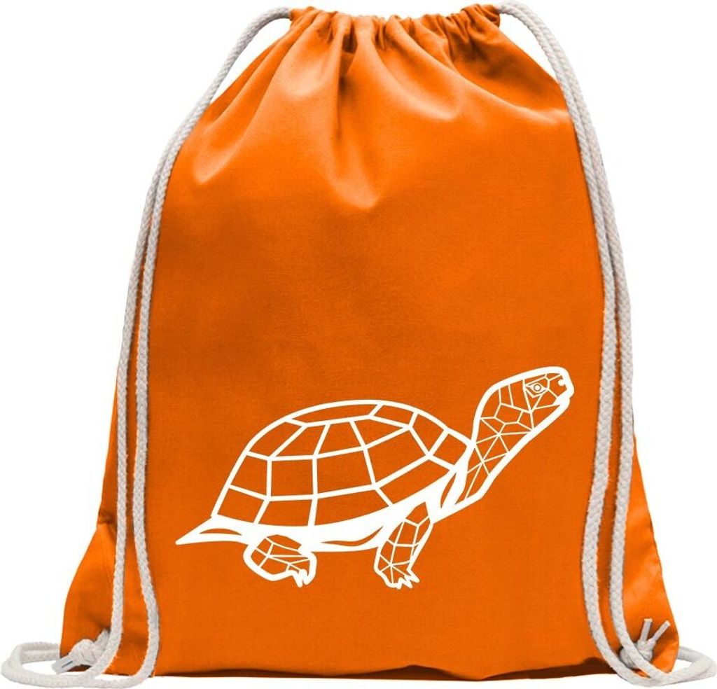 Kiwistar - Turnbeutel - mandarin - Polygon Schildkröte Figur Tier Art - Fun Rucksack Sport Beutel Gymsack Baumwolle mit Ziehgurt