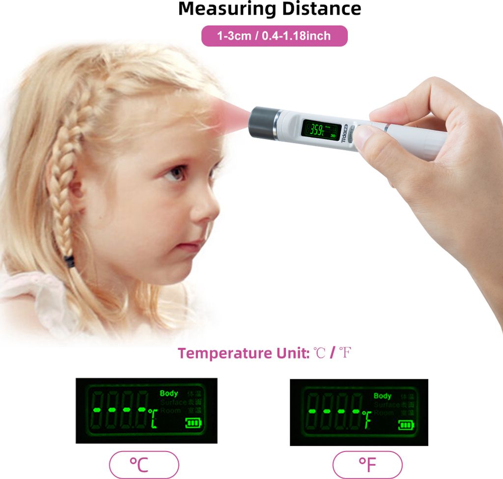 Mini tragbares beruehrungsloses Infrarot-Thermometer 1S Schnellmessung Koerper- / Raum- / Objektoberflaeche 3 Temperaturmodi Heim / Buero / Traval ...