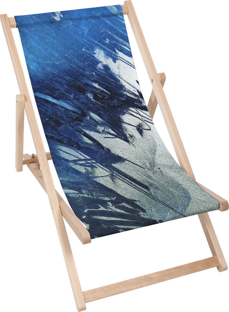 Dreamroots Liegestuhl klappbar Holz, Buchenholz bis zu 130 kg, Sonnenliege klappbar mit 3-stufiger Neigungsregulierung Rückenlehne, Blue Art Abstract