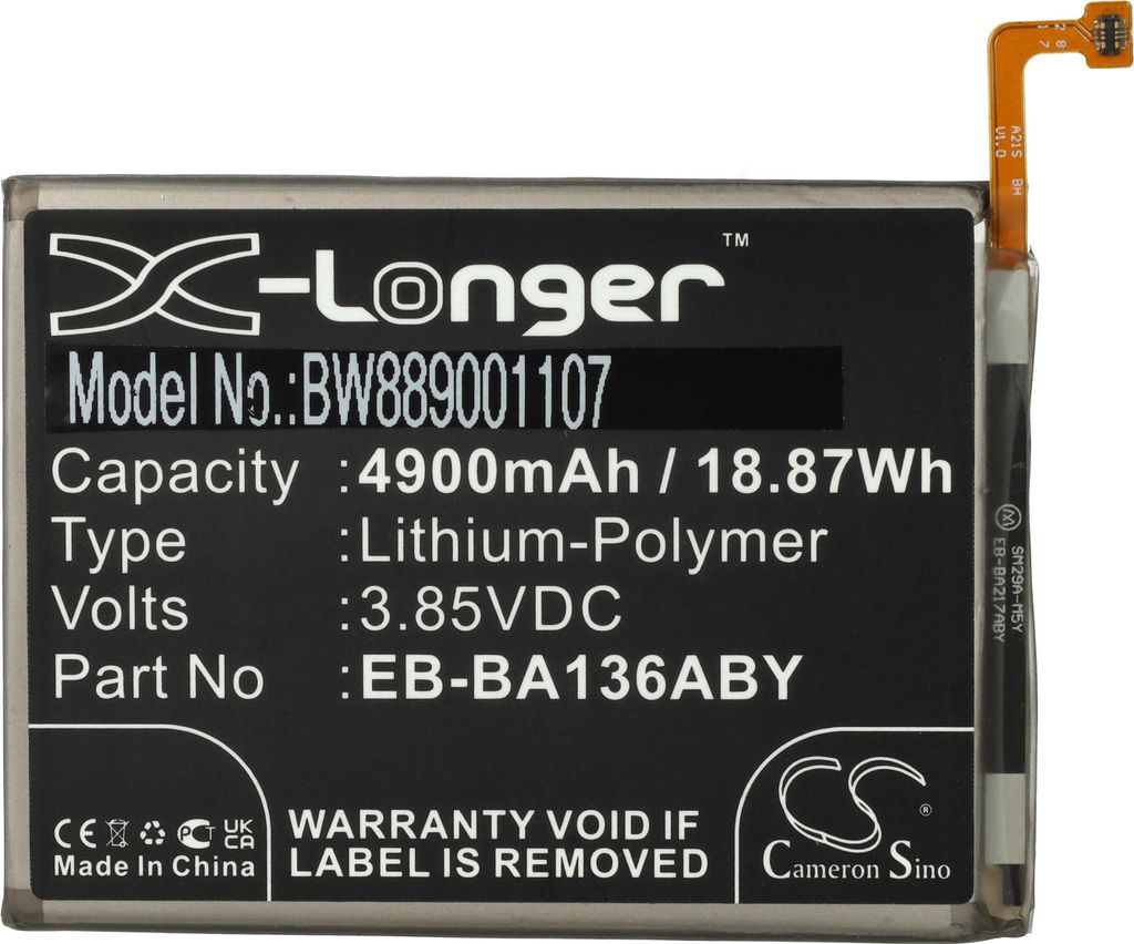 vhbw Akku Ersatz für Samsung EB-BA136ABY, GH82-27431A für Handy Smartphone Telefon (4900 mAh, 3,85 V, Li-Polymer)
