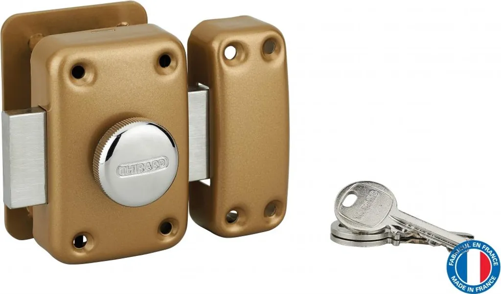 Verrou Apache en acier époxy or avec plaque de renfort et cylindre 45mm