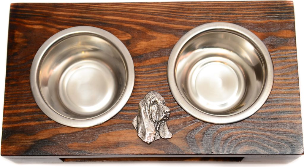 Basset Hound II - Holzständer mit Näpfen für Hunde, Edelstahlnäpfe, Geschenk zur Adoption eines Hundes von der Marke Art-Dog