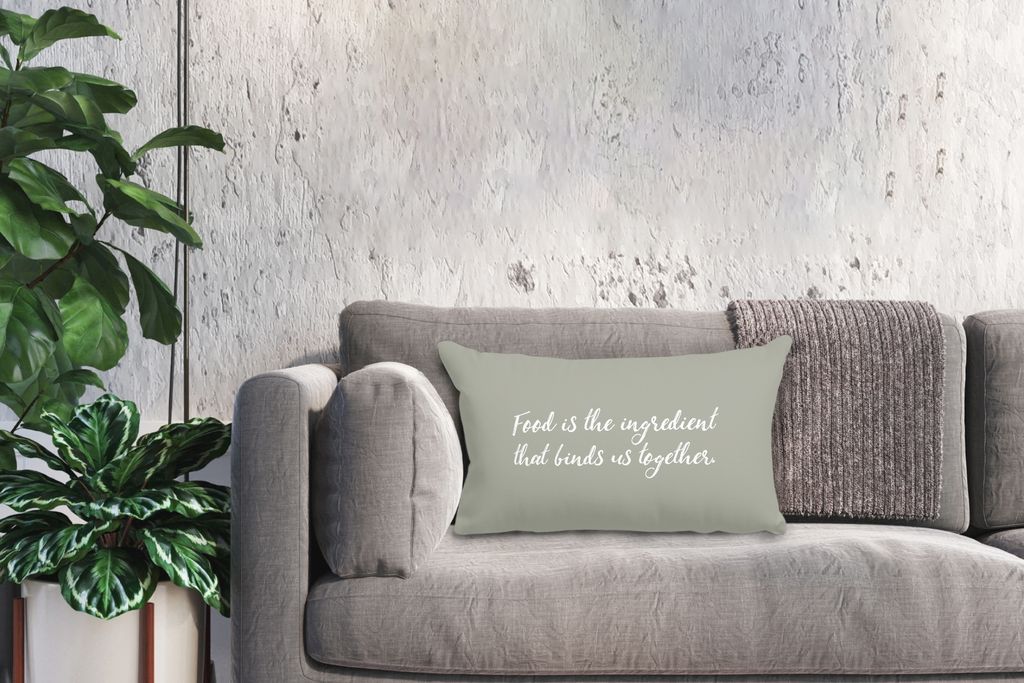 MuchoWow Zierkissen Sofakissen Wohnzimmer Dekokissen 50x30 cm Zitate - Essen ist die Zutat, die uns zusammenhält - Sprichwörter - Essen - Wohnz...