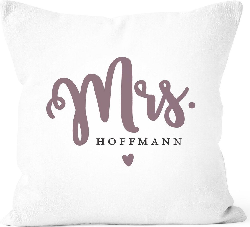 Kissen-Bezug Mr & Mrs personalisierbarer Nachname Kissen-Hülle Baumwolle personalisiertes Hochzeitsgeschenk SpecialMe Mrs weiß unisize