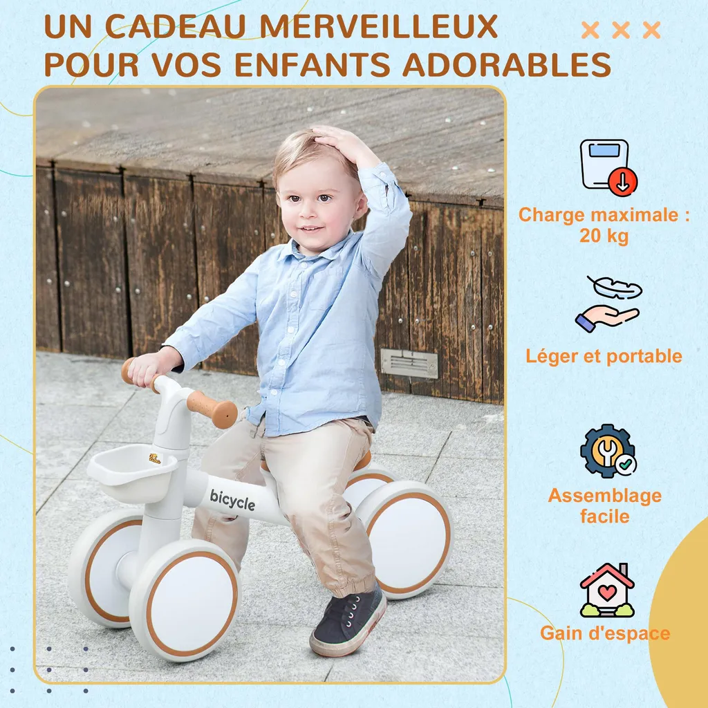 Chicco Draisienne Vélo Bebé 1 an sans Pédales, pour Enfants, Conduite Souple, Roues en Caoutchouc, siège Souple antidérapant, poignées antidérapantes, 1-3 Ans, Max 20 kg, Beige