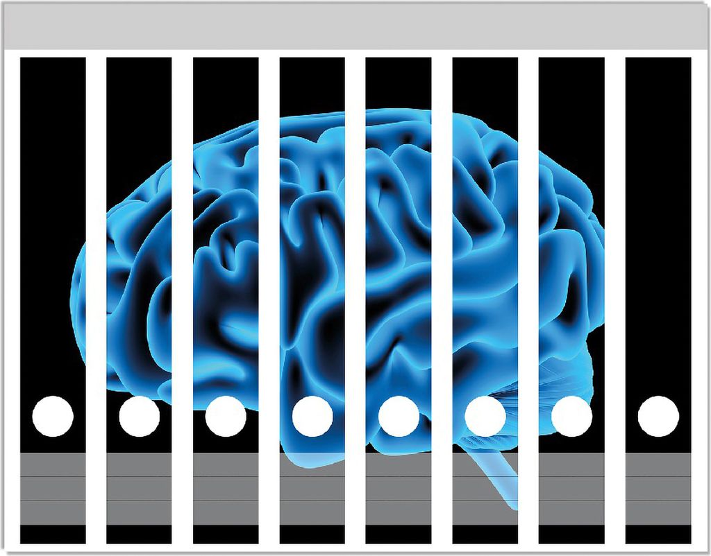 Wallario Ordnerrücken Sticker, selbstklebend für schmale Ordner, 8 Stück, Motiv Menschliches Gehirn in leuchtend blauer Farbe