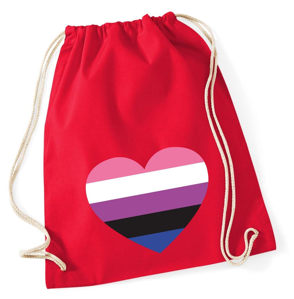 Huuraa Turnbeutel Genderfluid Pride Flagge LGBTQ Herz 12 Liter Classic Red Baumwolle Rucksack Geschenkidee