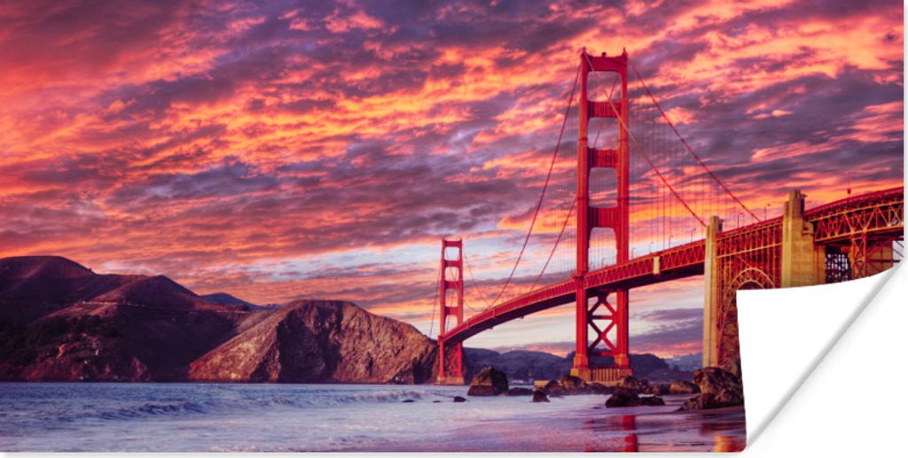 MuchoWow Poster Die Golden Gate Bridge mit einem wunderschönen lila Himmel 120x60 cm - Bild