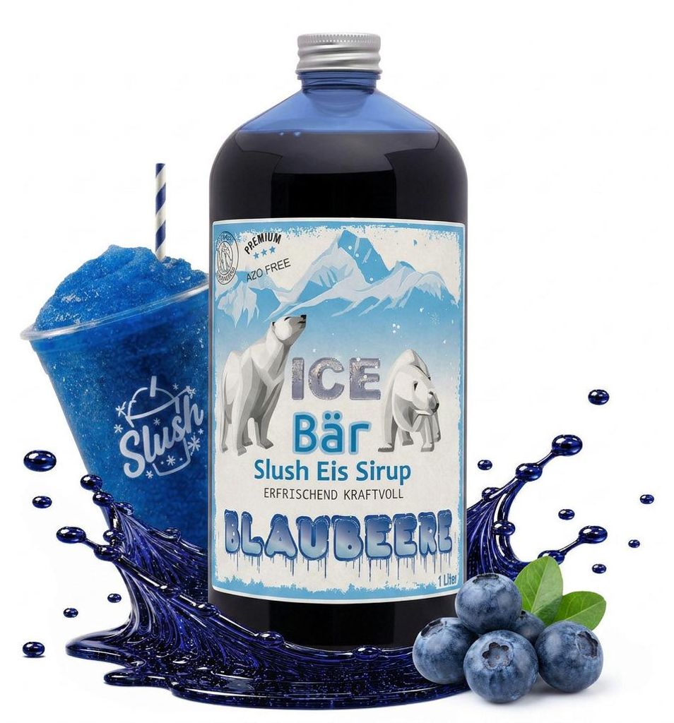 Ice Bär Slush Sirup Kraftvollblau Blaubeere Geschmack 1L Produktbild 