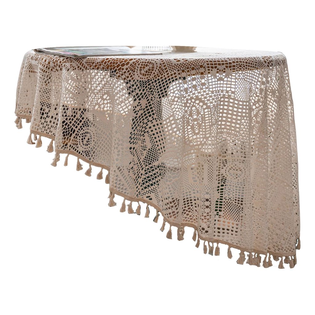 Häkeltischdecke mit Quasten handgefertigt runden hohle Vintage Elegante Weichhitze Isolierung Esstisch Abdeckung Küchenversorgungen-B