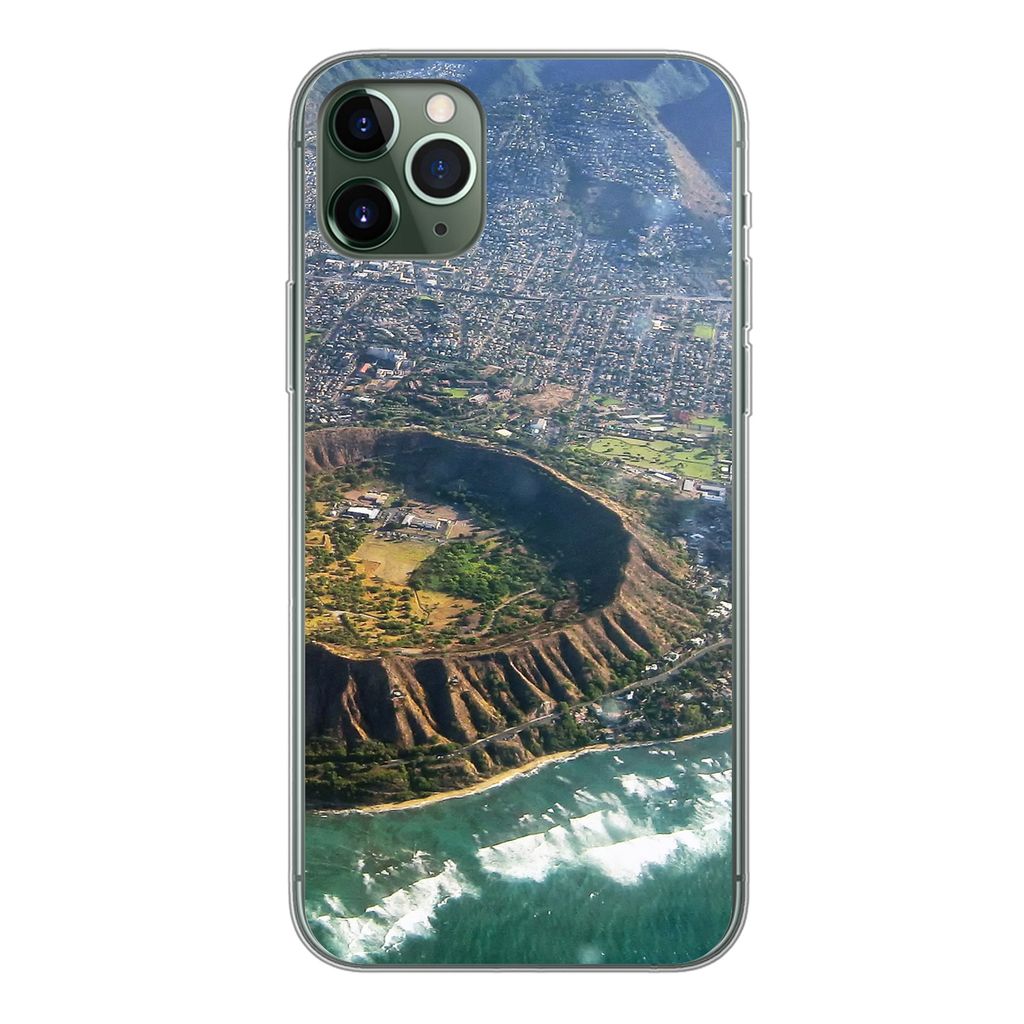 MuchoWow Handyhülle Schutzhülle Hülle für iPhone 11 Pro Max Ein Luftbild von Honolulu und einem erloschenen Krater auf Hawaii Silikon Softcas...
