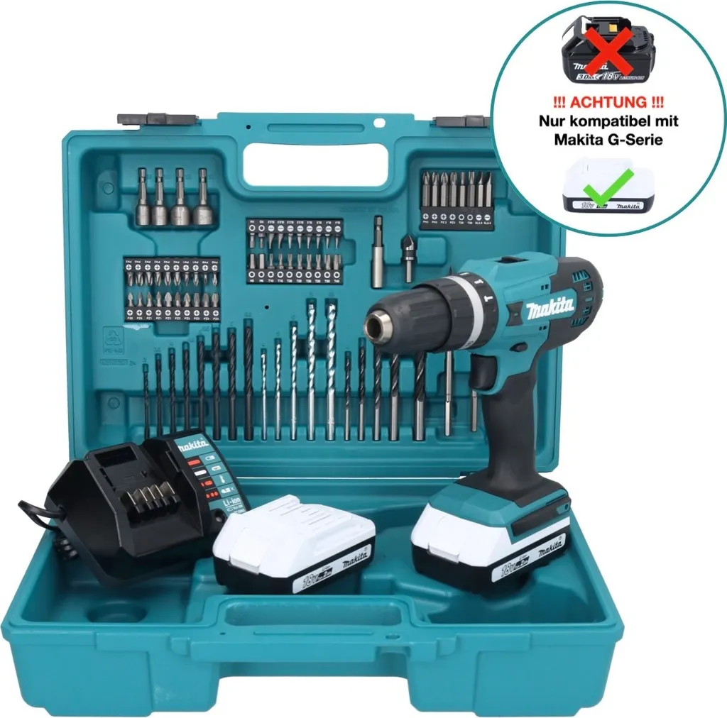 Makita HP488DAEX1 Perceuse sans fil idéale pour percer béton et bois 18V