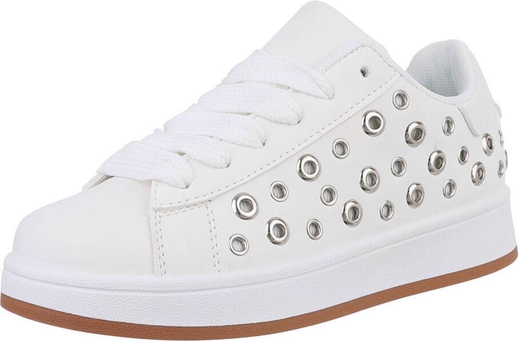 Ital-Design Damen Freizeitschuhe Lederoptik Sneakers Low 89319323 Weiß Gr. 39