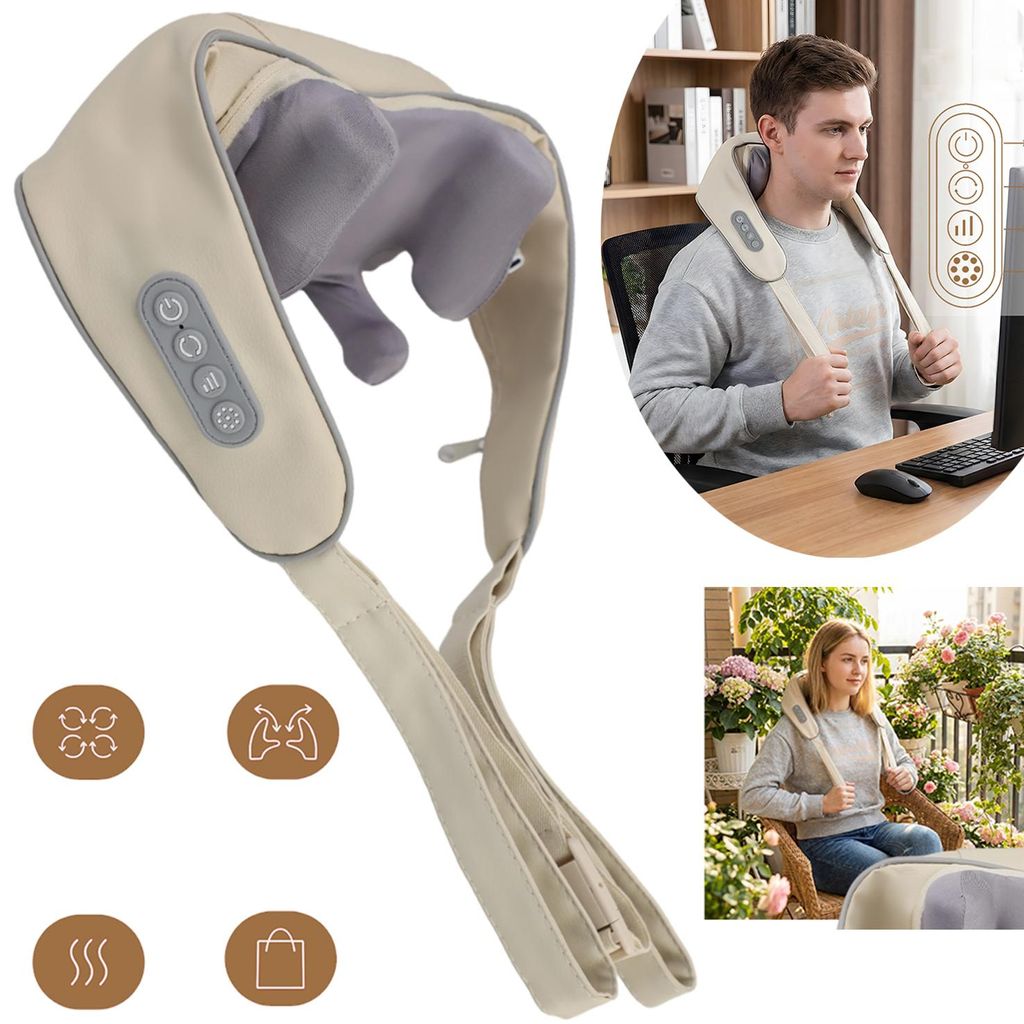 Kabelloses Nackenmassagegerät mit Wärme, mit Knetmassage, Produktbild 